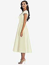 Side View Thumbnail - Butter Yellow Puff Cap Sleeve Full Skirt Satin Midi Dress