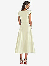 Rear View Thumbnail - Butter Yellow Puff Cap Sleeve Full Skirt Satin Midi Dress
