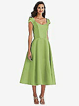 Front View Thumbnail - Mojito Puff Cap Sleeve Full Skirt Satin Midi Dress