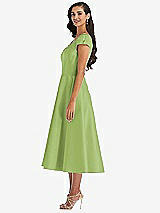 Side View Thumbnail - Mojito Puff Cap Sleeve Full Skirt Satin Midi Dress