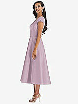 Side View Thumbnail - Suede Rose Puff Cap Sleeve Full Skirt Satin Midi Dress