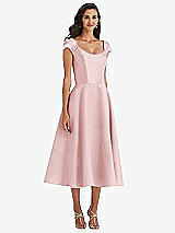 Front View Thumbnail - Ballet Pink Puff Cap Sleeve Full Skirt Satin Midi Dress