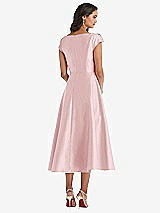 Rear View Thumbnail - Ballet Pink Puff Cap Sleeve Full Skirt Satin Midi Dress