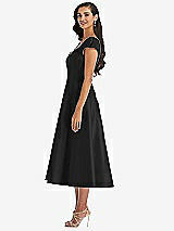 Side View Thumbnail - Black Puff Cap Sleeve Full Skirt Satin Midi Dress