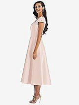 Side View Thumbnail - Blush Puff Cap Sleeve Full Skirt Satin Midi Dress