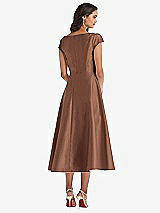 Rear View Thumbnail - Cognac Puff Cap Sleeve Full Skirt Satin Midi Dress
