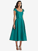 Front View Thumbnail - Jade Puff Cap Sleeve Full Skirt Satin Midi Dress