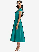 Side View Thumbnail - Jade Puff Cap Sleeve Full Skirt Satin Midi Dress