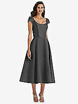 Front View Thumbnail - Pewter Puff Cap Sleeve Full Skirt Satin Midi Dress