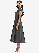 Side View Thumbnail - Pewter Puff Cap Sleeve Full Skirt Satin Midi Dress