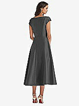 Rear View Thumbnail - Pewter Puff Cap Sleeve Full Skirt Satin Midi Dress