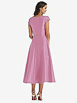 Rear View Thumbnail - Powder Pink Puff Cap Sleeve Full Skirt Satin Midi Dress