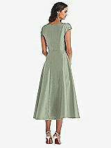 Rear View Thumbnail - Sage Puff Cap Sleeve Full Skirt Satin Midi Dress