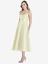 Side View Thumbnail - Butter Yellow Spaghetti Strap Full Skirt Satin Midi Dress
