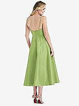 Rear View Thumbnail - Mojito Spaghetti Strap Full Skirt Satin Midi Dress