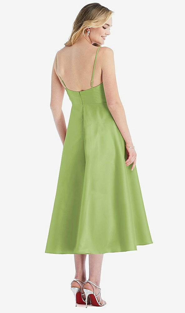 Back View - Mojito Spaghetti Strap Full Skirt Satin Midi Dress