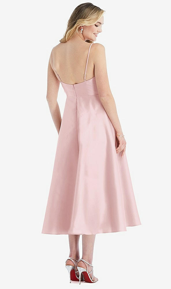 Back View - Ballet Pink Spaghetti Strap Full Skirt Satin Midi Dress