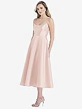 Side View Thumbnail - Blush Spaghetti Strap Full Skirt Satin Midi Dress