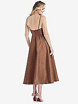 Rear View Thumbnail - Cognac Spaghetti Strap Full Skirt Satin Midi Dress