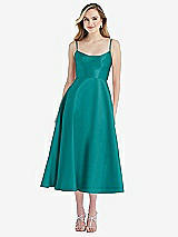 Front View Thumbnail - Jade Spaghetti Strap Full Skirt Satin Midi Dress