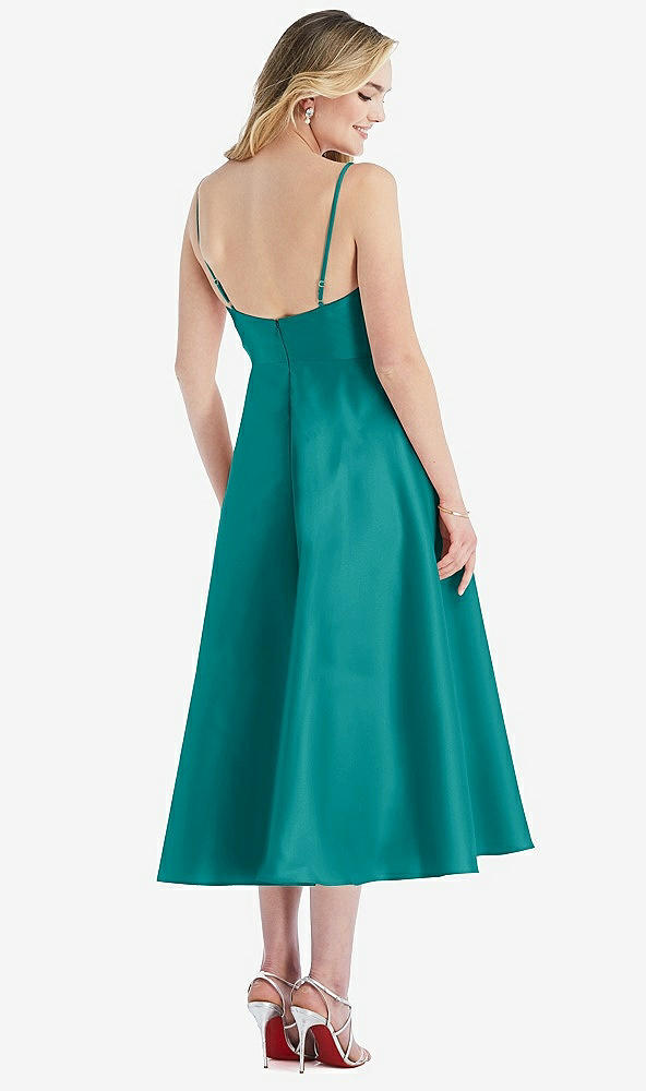 Back View - Jade Spaghetti Strap Full Skirt Satin Midi Dress