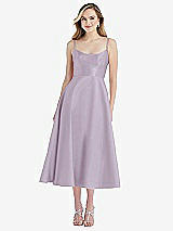 Front View Thumbnail - Lilac Haze Spaghetti Strap Full Skirt Satin Midi Dress