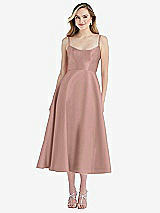 Front View Thumbnail - Neu Nude Spaghetti Strap Full Skirt Satin Midi Dress