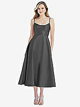 Front View Thumbnail - Pewter Spaghetti Strap Full Skirt Satin Midi Dress