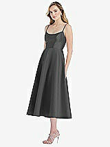 Side View Thumbnail - Pewter Spaghetti Strap Full Skirt Satin Midi Dress