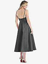 Rear View Thumbnail - Pewter Spaghetti Strap Full Skirt Satin Midi Dress