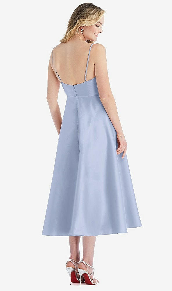 Back View - Sky Blue Spaghetti Strap Full Skirt Satin Midi Dress