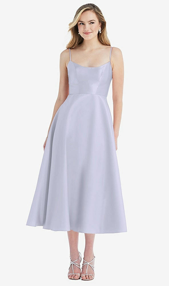 Front View - Silver Dove Spaghetti Strap Full Skirt Satin Midi Dress