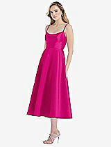 Side View Thumbnail - Think Pink Spaghetti Strap Full Skirt Satin Midi Dress