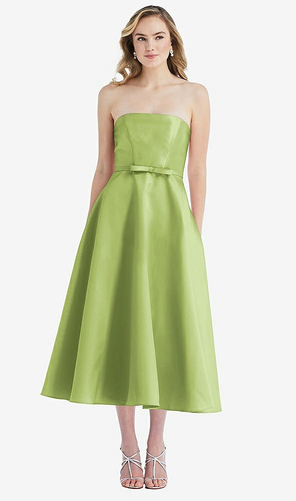 Front View - Mojito Strapless Bow-Waist Full Skirt Satin Midi Dress