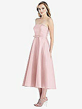 Side View Thumbnail - Ballet Pink Strapless Bow-Waist Full Skirt Satin Midi Dress