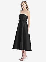 Side View Thumbnail - Black Strapless Bow-Waist Full Skirt Satin Midi Dress