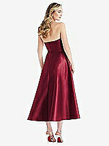 Rear View Thumbnail - Burgundy Strapless Bow-Waist Full Skirt Satin Midi Dress