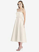 Side View Thumbnail - Ivory Strapless Bow-Waist Full Skirt Satin Midi Dress