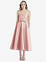 Front View Thumbnail - Rose Strapless Bow-Waist Full Skirt Satin Midi Dress