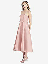 Side View Thumbnail - Rose Strapless Bow-Waist Full Skirt Satin Midi Dress