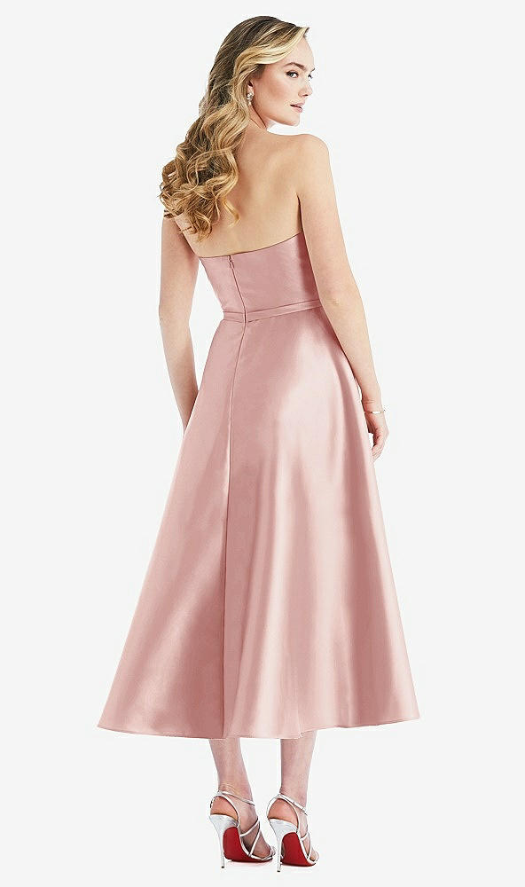Back View - Rose Strapless Bow-Waist Full Skirt Satin Midi Dress
