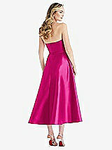 Rear View Thumbnail - Think Pink Strapless Bow-Waist Full Skirt Satin Midi Dress