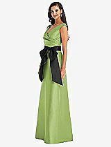 Side View Thumbnail - Mojito & Black Off-the-Shoulder Bow-Waist Maxi Dress with Pockets