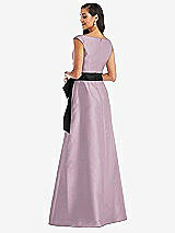 Rear View Thumbnail - Suede Rose & Black Off-the-Shoulder Bow-Waist Maxi Dress with Pockets