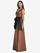 Side View Thumbnail - Cognac & Black Off-the-Shoulder Bow-Waist Maxi Dress with Pockets