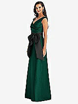 Side View Thumbnail - Hunter Green & Black Off-the-Shoulder Bow-Waist Maxi Dress with Pockets