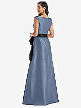 Rear View Thumbnail - Larkspur Blue & Black Off-the-Shoulder Bow-Waist Maxi Dress with Pockets