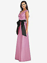 Side View Thumbnail - Powder Pink & Black Off-the-Shoulder Bow-Waist Maxi Dress with Pockets