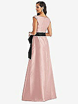 Rear View Thumbnail - Rose & Black Off-the-Shoulder Bow-Waist Maxi Dress with Pockets