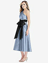 Side View Thumbnail - Cloudy & Black One-Shoulder Bow-Waist Midi Dress with Pockets